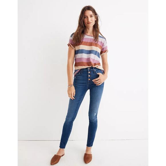 Madewell 10" High Rise Skinny Jean Size 27 Hanna Wash Blue Button Fly Distressed - Picture 1 of 9